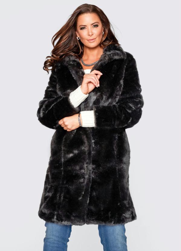 Casaco Sobretudo Pelo Sintético (Cinza Chumbo) Casaco Sobretudo Pelo Sintético (Cinza Chumbo)