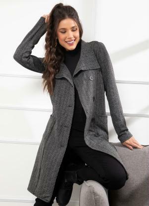 Casaco (Xadrez Cinza) Alongado com Bolsos