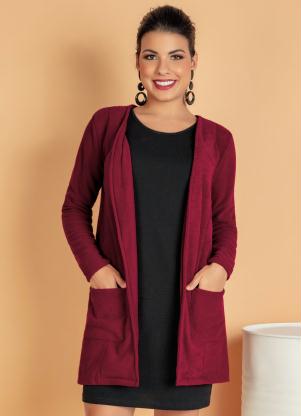 Maxi Casaco (Bord�) de Plush Peluciado com Bolsos