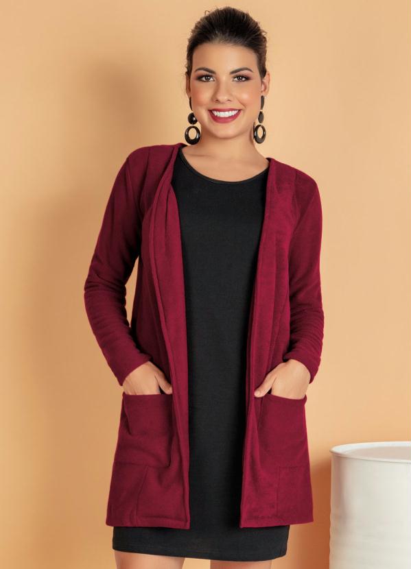 Maxi Casaco (Bord�) de Plush Peluciado com Bolsos