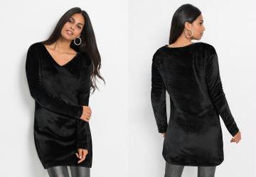 Su�ter Longo Preto Em Malha Peluciada