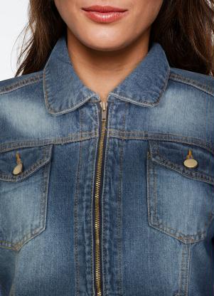 jaqueta jeans com ziper feminina