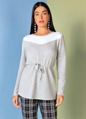 Casaco (Mescla e Branco) com Amarra��o Decorativa