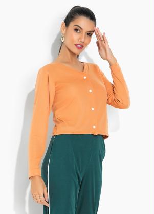 Casaquinho (P�ssego) com Mangas Longas e Bot�es