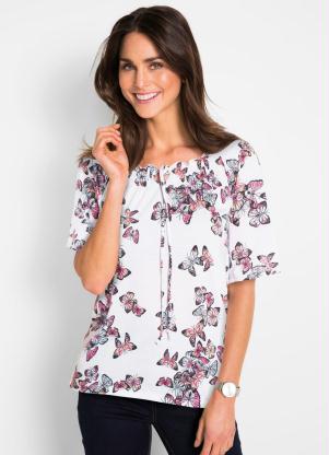 Blusa com Amarração no Decote (Borboletas Branca) Blusa com Amarração no Decote (Borboletas Branca)