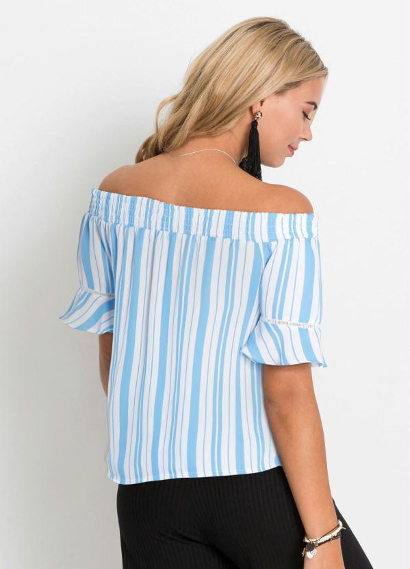 blusa ombro a ombro listrada azul