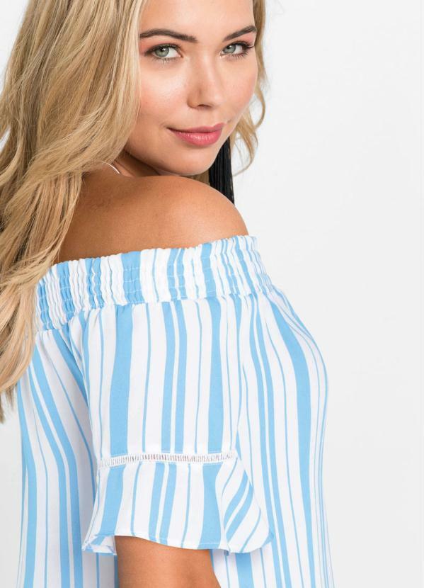 blusa ombro a ombro listrada azul