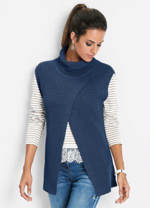 Colete de Tric� Transpassado (Azul)