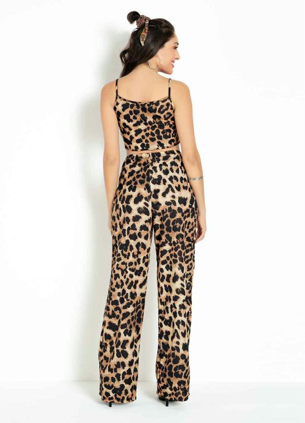 Conjunto Calça Pantalona Onça Marrom - Moda Pop