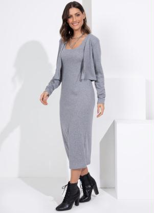 Conjunto de Vestido e Casaquinho (Mescla) Canelado Conjunto de Vestido e Casaquinho (Mescla) Canelado