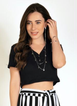 Blusa Cropped (Preta) com Bot�es