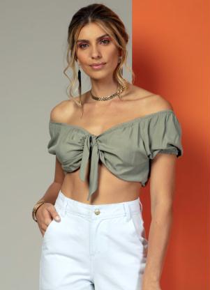 Blusa Cropped (Verde) com Amarra��o na Frente