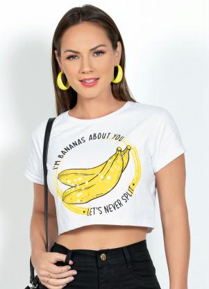 Cropped (Branco) com Aplica��o de Paet�