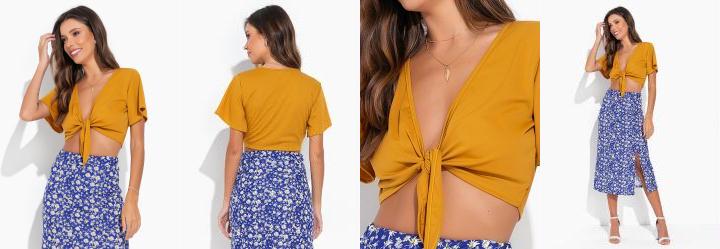 Cropped Caramelo com Decote para Amarra��o