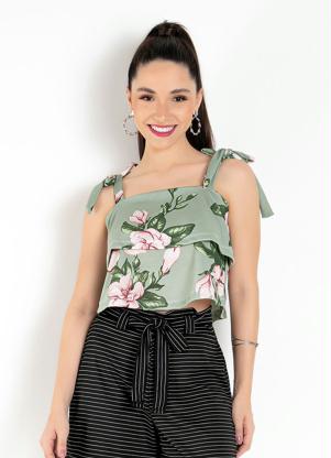 Cropped (Floral Verde) com Alças de Amarrar Cropped (Floral Verde) com Alças de Amarrar
