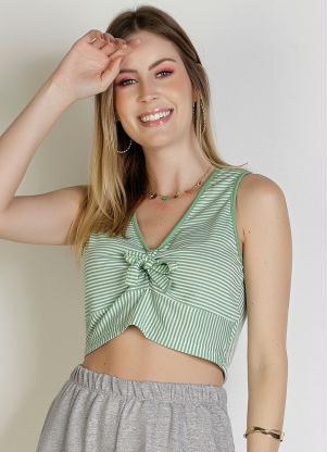 Cropped (Listrado Verde) com Detalhe para Amarrar