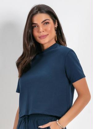Cropped (Marinho) com Mangas Curtas