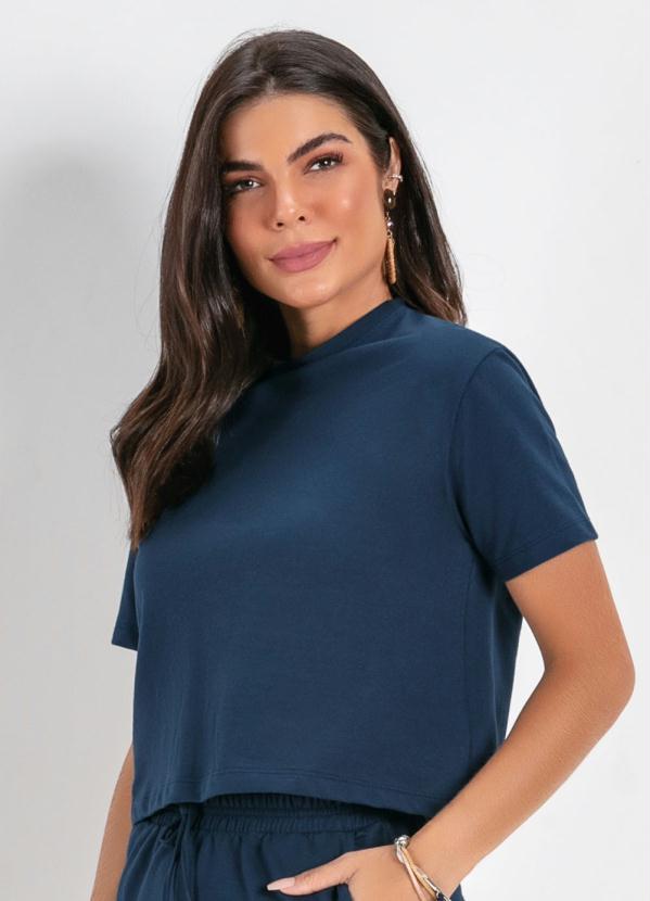Cropped (Marinho) com Mangas Curtas
