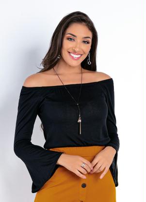 Cropped (Preta) Ciganinha com Manga Sino