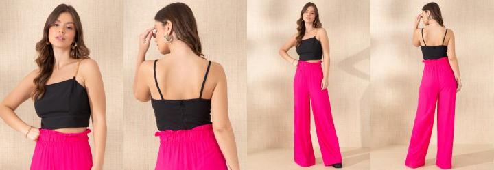 Cropped Preto com Correntes nas Al�as