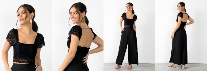 Cropped Preto de Renda