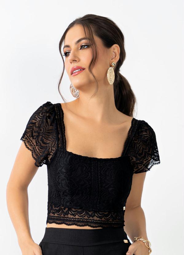 Cropped (Preto) de Renda