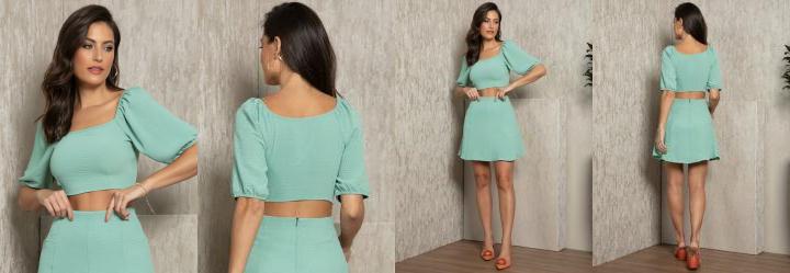 Cropped Verde com Manga Bufante