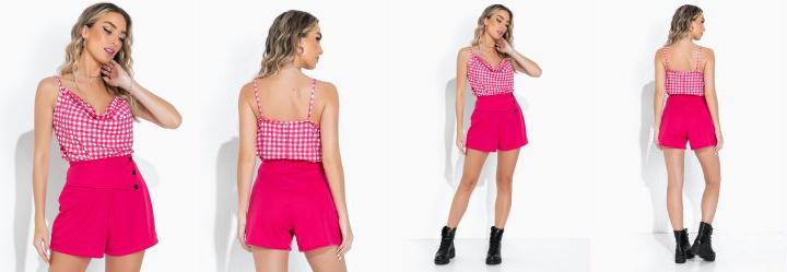 Cropped Xadrez com Al�as e Decote Degag�
