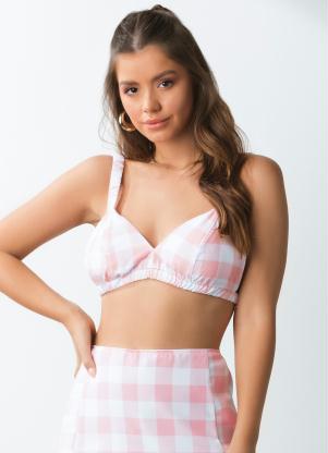 Top Cropped (Xadrez Rosa) sem Bojo Top Cropped (Xadrez Rosa) sem Bojo