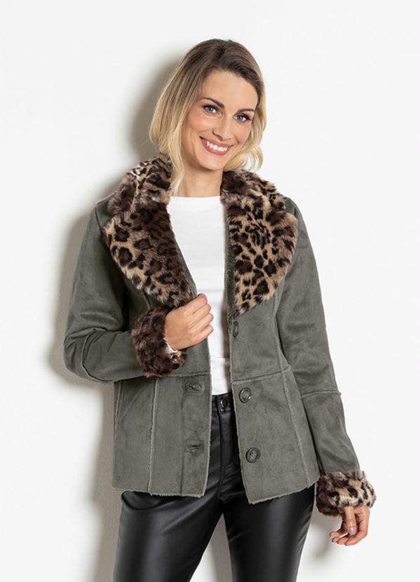 Casaco em Material Sintético Animal Print (Cinza) Casaco em Material Sintético Animal Print (Cinza)