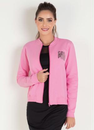 Jaqueta Bomber (Rosa Clara) com Estampa Frontal Jaqueta Bomber (Rosa Clara) com Estampa Frontal