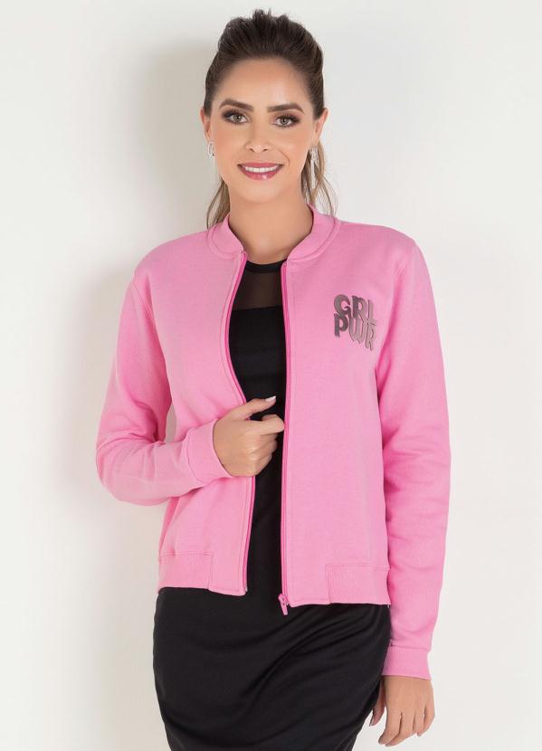 Jaqueta Bomber (Rosa Clara) com Estampa Frontal Jaqueta Bomber (Rosa Clara) com Estampa Frontal