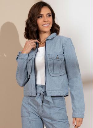 Jaqueta Cropped em (Jeans) Sustentável com Bolsos Jaqueta Cropped em (Jeans) Sustentável com Bolsos
