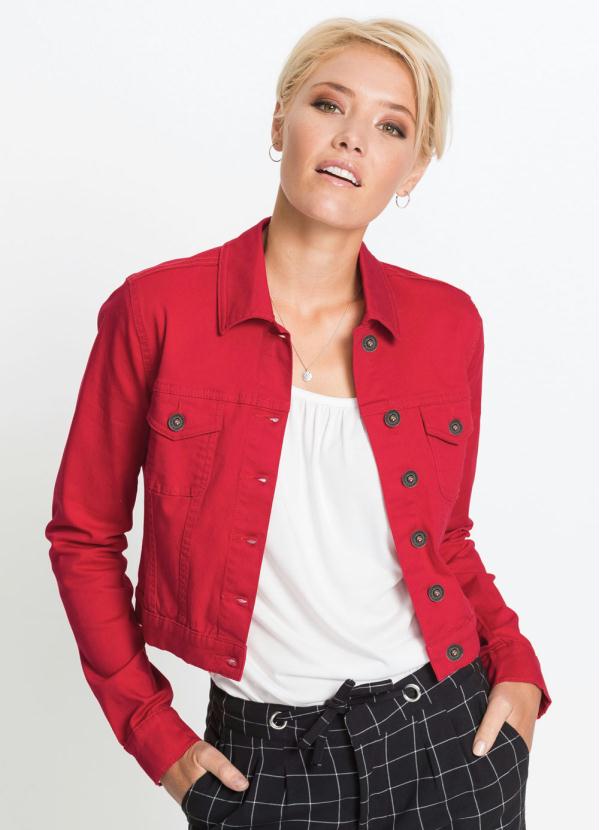 jaqueta jeans feminina vermelha