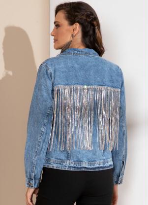 Jaqueta (Jeans) com Franjas de Brilho