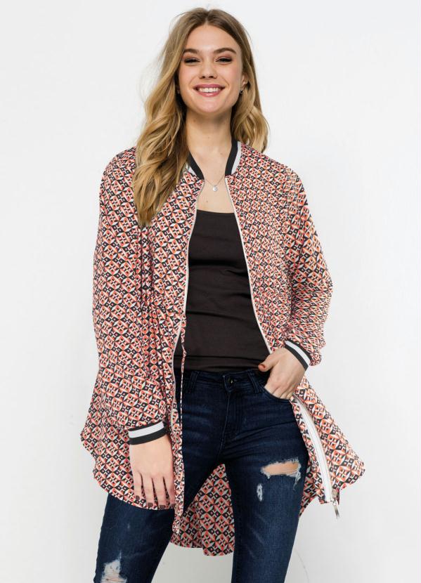 Jaqueta Leve com Z�per (Geom�trica Laranja)