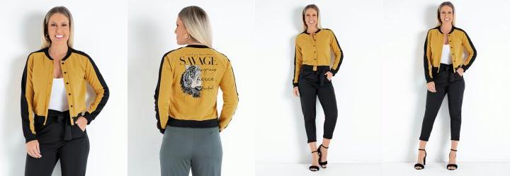 Jaqueta Mostarda e Preta com Estampa nas Costas