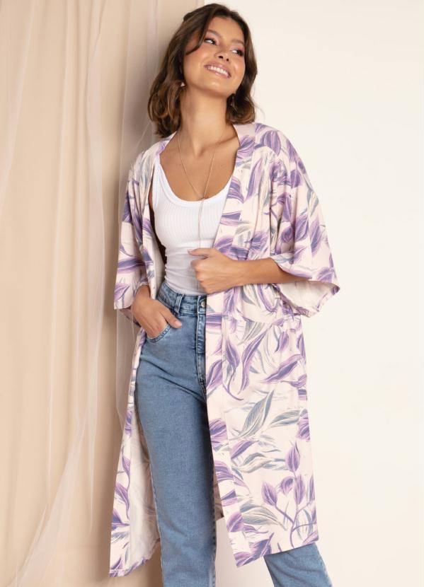 Kimono (Folhas Roxas) com Fendas Laterais
