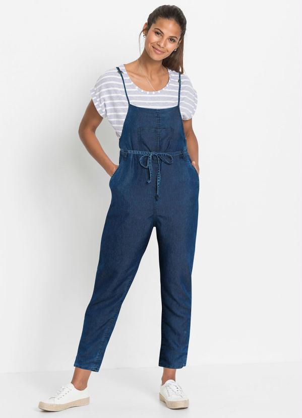 Jardineira Jeans de Alcinhas (Azul Escuro)