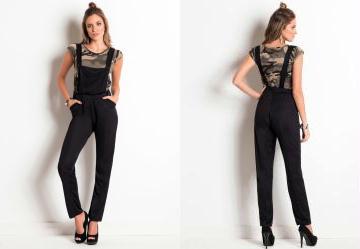 Jardineira Longa Preta com Bolsos Funcionais