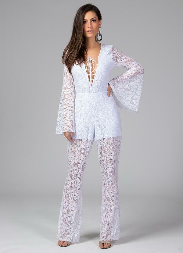 Macac�o (Branco) de Renda com Amarra��o no Decote