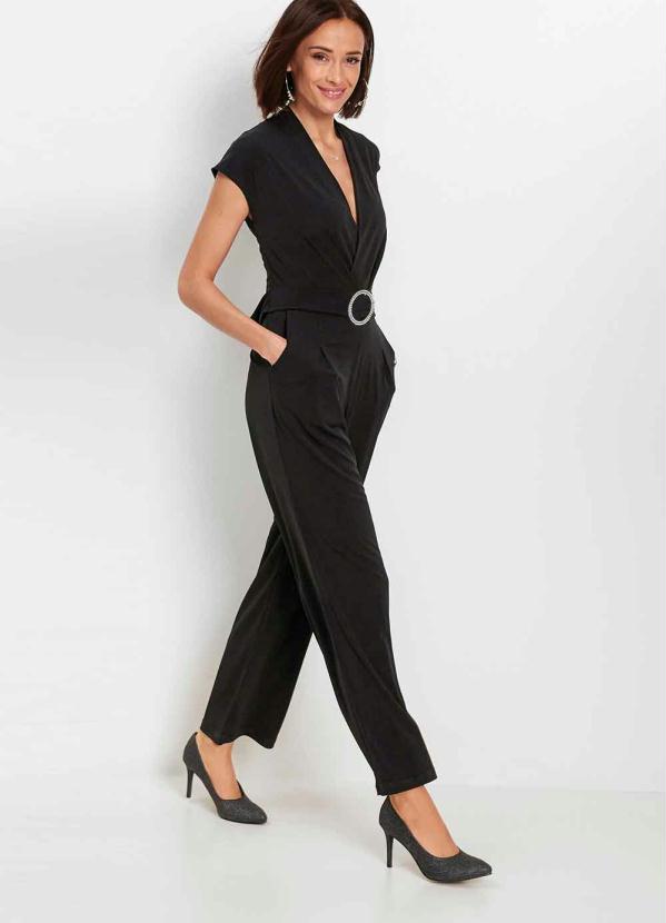 Macac�o com Decote Transpassado (Preto)