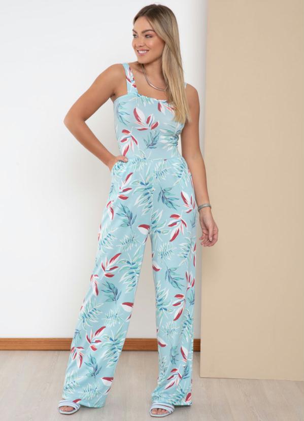 Macacão (Folhas Azul) com Bolsos Funcionais Macacão (Folhas Azul) com Bolsos Funcionais