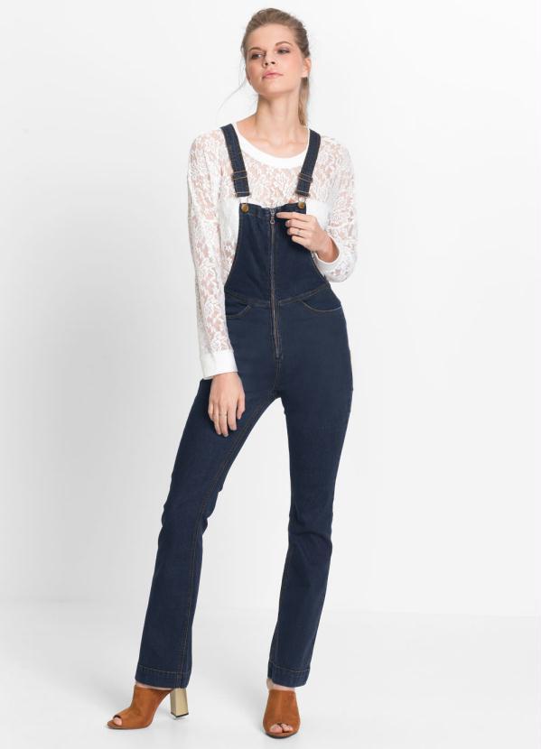 Macacão Jeans Boot Cut Azul Macacão Jeans Boot Cut Azul