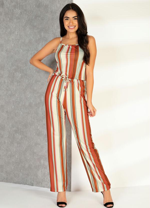 Macacão (Listrado Bege) com Franzidos nas Costas Macacão (Listrado Bege) com Franzidos nas Costas