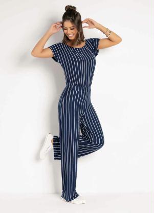 Macacão (Listrado Marinho) com Mangas Curtas Macacão (Listrado Marinho) com Mangas Curtas