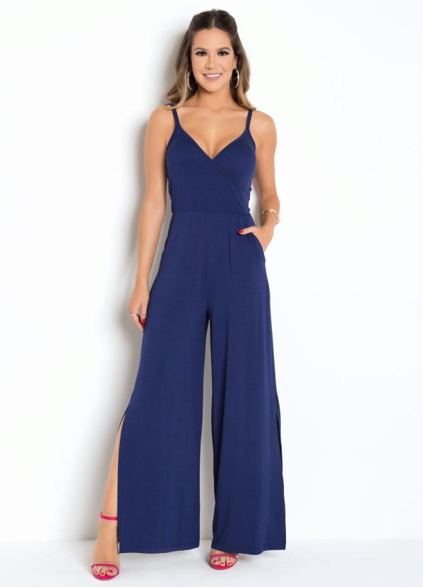 Macac�o (Marinho) Decote Transpassado com Bolsos