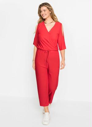 Macac�o com Recorte Vazado Decote V (Vermelho)