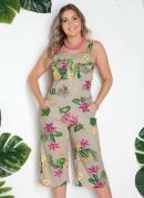 Macac�o Pantacourt Areia com Bolsos Frontais