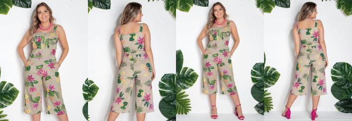 Macac�o Pantacourt Areia com Bolsos Frontais